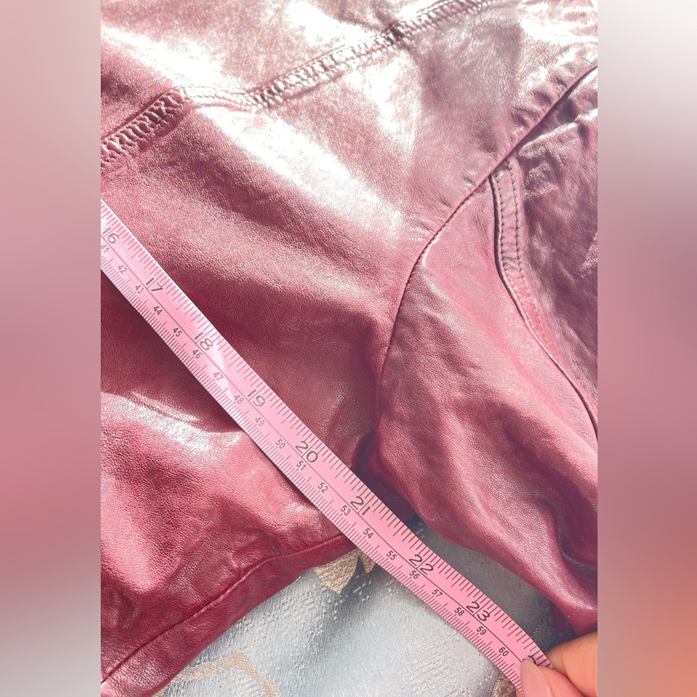 New Lauren Ralph Lauren Wine-Red Color Leather Moto Cafe  Racer Jacket Women’s - Picture 10 of 16